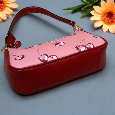 COACH CR290 2way Shoulder Bag Hand Bag Canvas Leather Cherry Print  