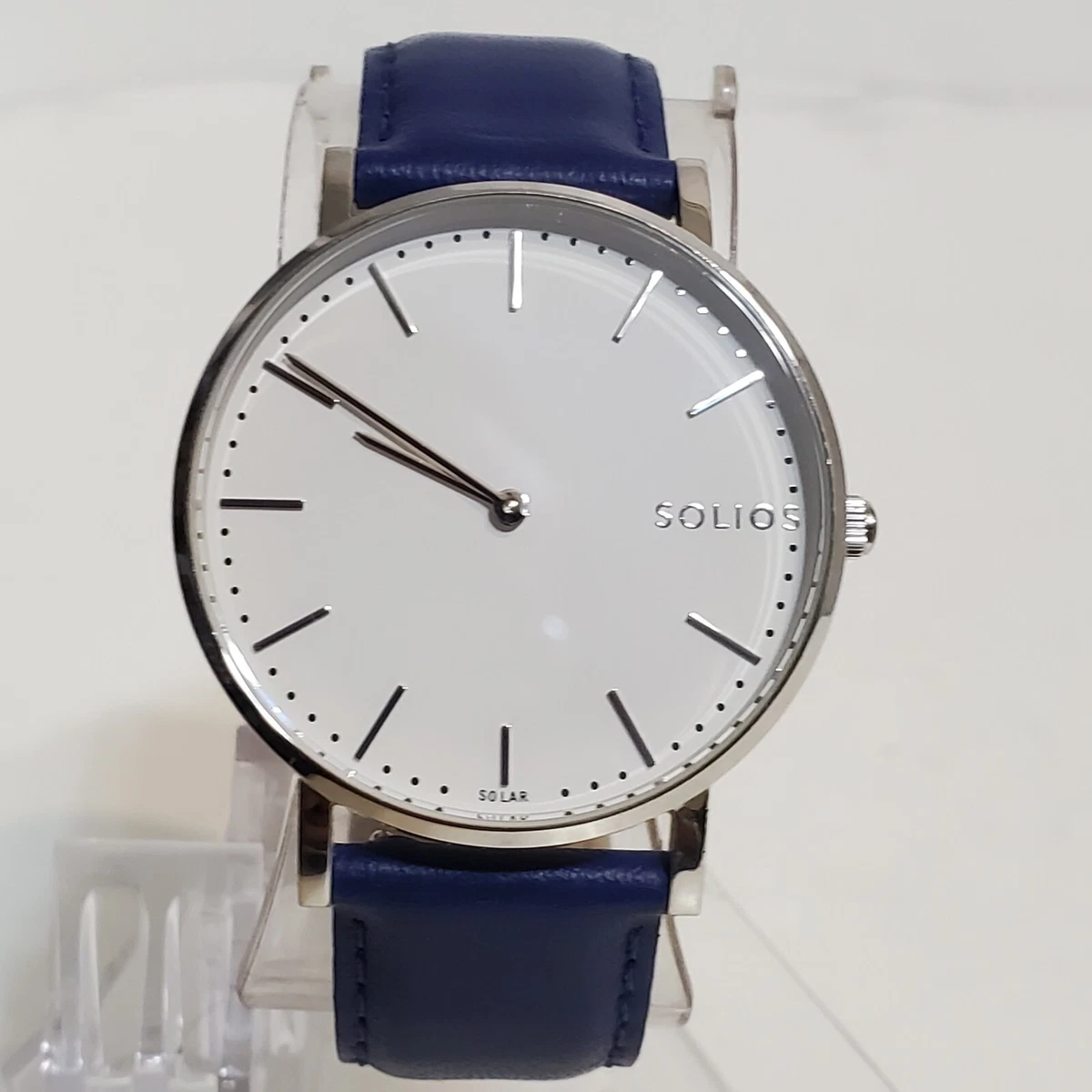 Rare Solios Watch White Solar Watch Blue Band Leather collector