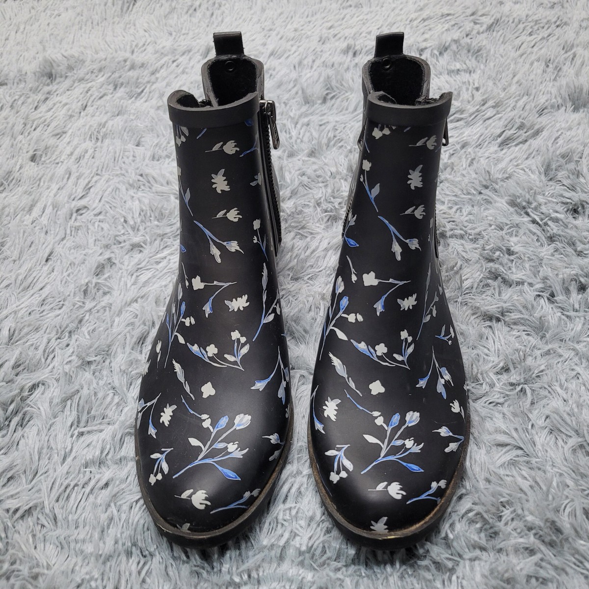 Lucky Brand Boots Womens 9M Black Floral Basel Rain Rubber Chukka