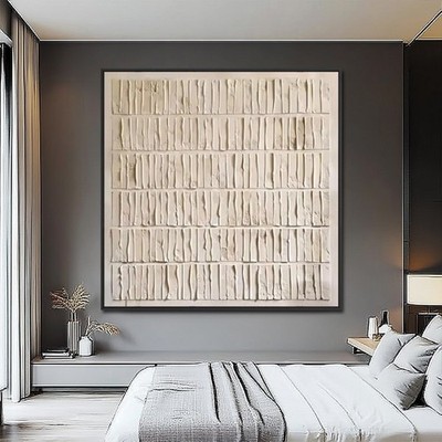 Bedroom Decor Modern Hand Painted Canvas Beige Black Plaster 3D Painting Texture