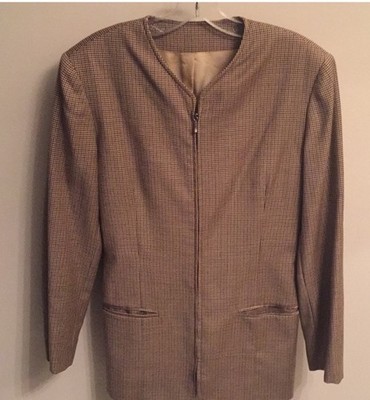 Sisley by Benetton Herringbone Zip Blazer Camel/Burg/Navy  Women 10/12