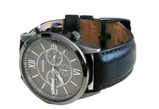 NEW FOSSIL GUNMETAL GRAY TONE,BLACK LEATHER BAND,CHRONOGRAPH WATCH BQ1131