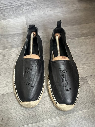 Saint laurent YSL  monogram black leather slip on espadrille  flats sz 43 us 10