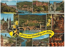 Heidelberg Germany, Vintage PC, 12 Views with Coat of Arms, 1977