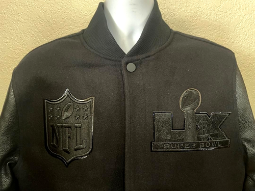 2026 NFL Super Bowl LX San Francisco Rib Wool Varsity Jacket Black Size 2XL