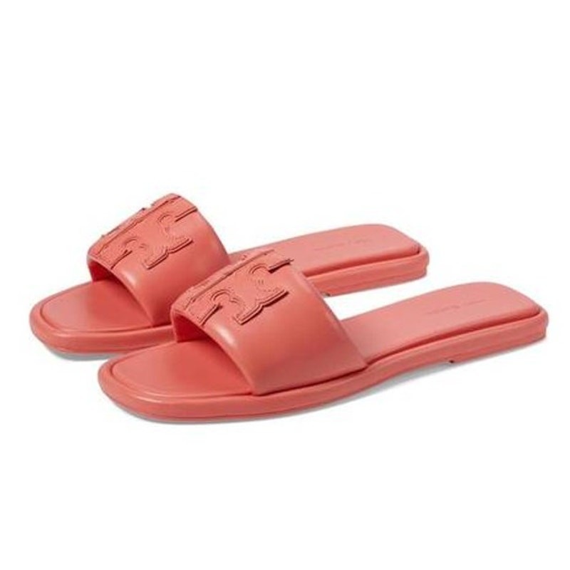 Tory Burch Double T Sport Leather Slide Coral Crush 160910 US 6 NEW Orange Luxe