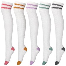5 Pairs Women Thigh High Fuzzy Sock over Knee Long Stocking Colorful Fresh