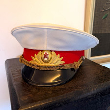 UdSSR/Russland Offiziers Milit&auml;r Schirmm&uuml;tze wei&szlig;/rot Stern Kokarde Kordel