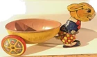 J Chein & Co Tin Litho Pull Toy Easter Rabbit Pulling Egg Cart 1940s Vtg Bunny
