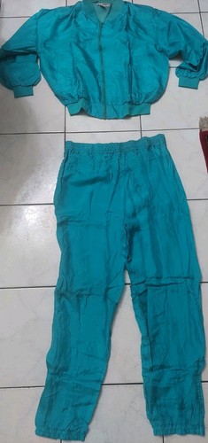 Vintage Silk Track Suit Blue Sz. Medium Jacket & Pants, Nylon Lining 80's Y2K