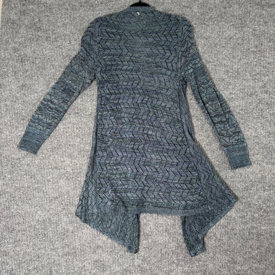 Cárdigan plumero One World para mujer M azul tejido abierto boho acogedor cabaña capas Foto 2 de 4