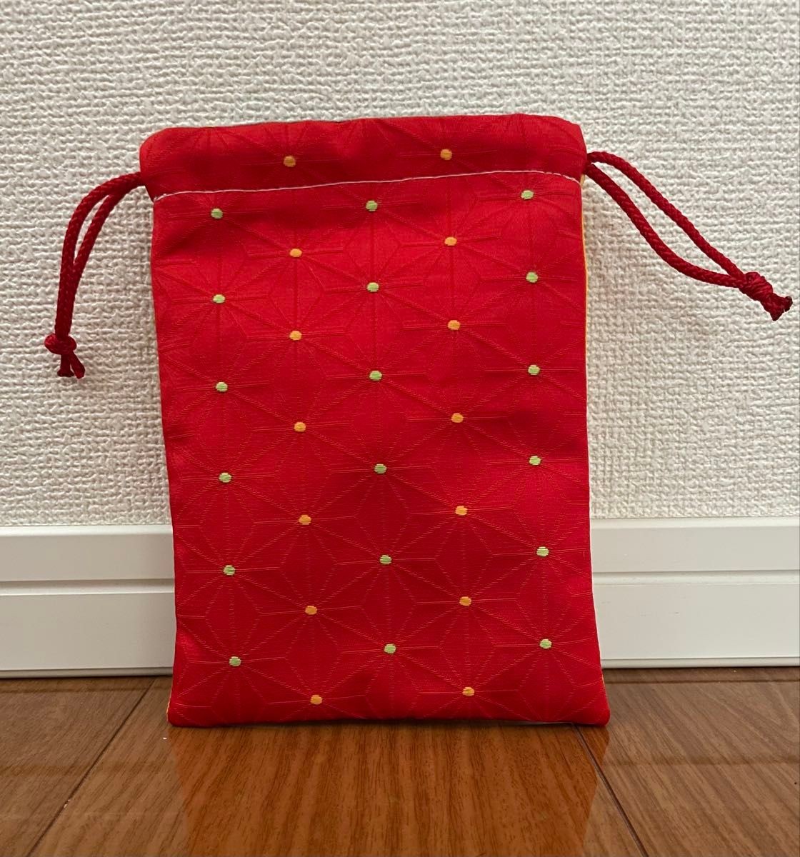 Drawstring bag kimono obi remake string red - image 1