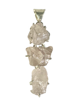 Rose Quartz Chunky Rough Cut 3 Gemstones  Handcrafted Pendant 14 grams 2.4''