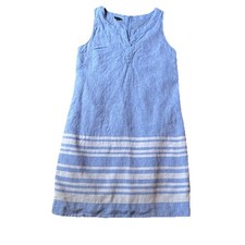 Talbots Women’s 100% Linen Dress  6P Coastal Shift Blue White