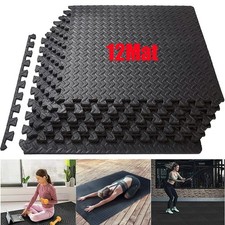 12pc EVA Foam Puzzle Exercise Mat 48 Sq Ft Interlocking Floor Tiles for Gym Home