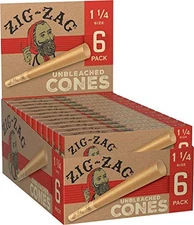 ZIG-ZAG Pre Rolled Cones Unbleached 1 1/4 Size (24-Pack) 6 Cones Per Pack