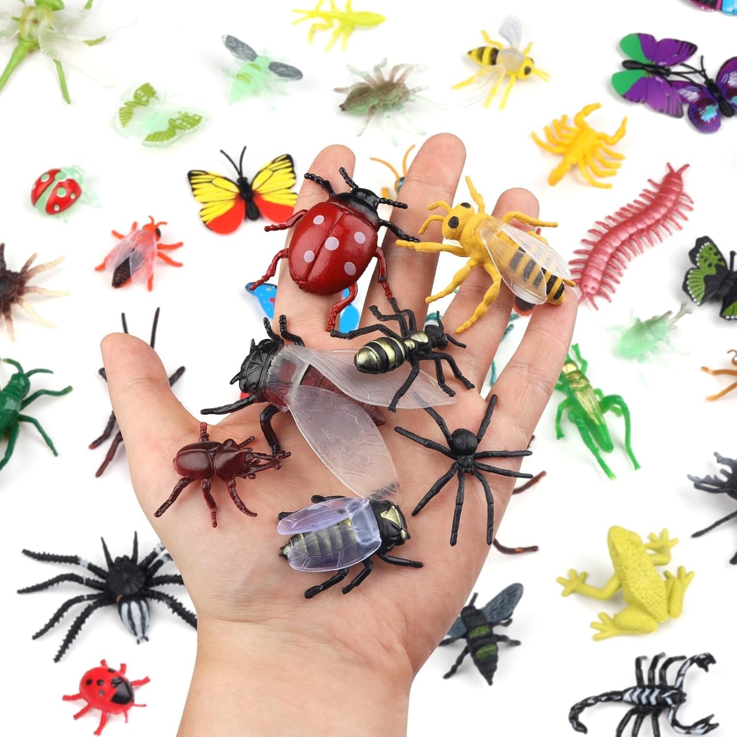 62 PCS Insetti Realistici Set Di Giocattoli per Bambini, Insetti Di Plastica E F foto 3
