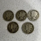 1925-1929 Mercury Dime 10C 90% Silver Business Strike US Coins Lot of 5