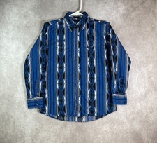 Wrangler Western Shirt Youth Large Blue Aztec Snap Long Sleeve Southwestern