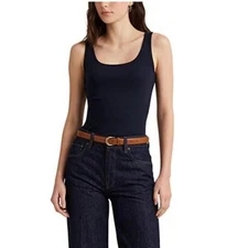 Lauren Ralph Lauren Navy Stretched Cotton Ribbed Tank Top, Size M