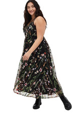 Torrid Black Floral Embroidered Mesh Maxi Dress Butterfly Sleeveless Pockets 18