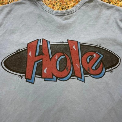 Hole band 90s Logo Basic Style Light Blue Short Sleeve T shirt