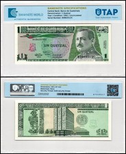 Guatemala 1 Quetzal, 1991, P-73b, UNC, Authenticated