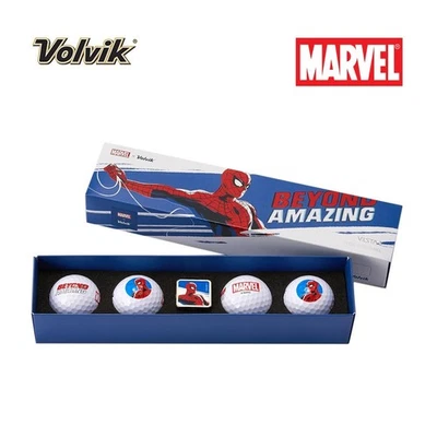 Volvik VISTA3 Golfbälle Marvel Spider-Man Geschenkset in Schachtel mit Marker - 4er Pack