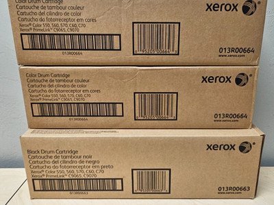 (3) GENUINE XEROX DRUM CARTRIDGES - 013R00663 & 64 - 550 560 570 C60 C70 - NEW