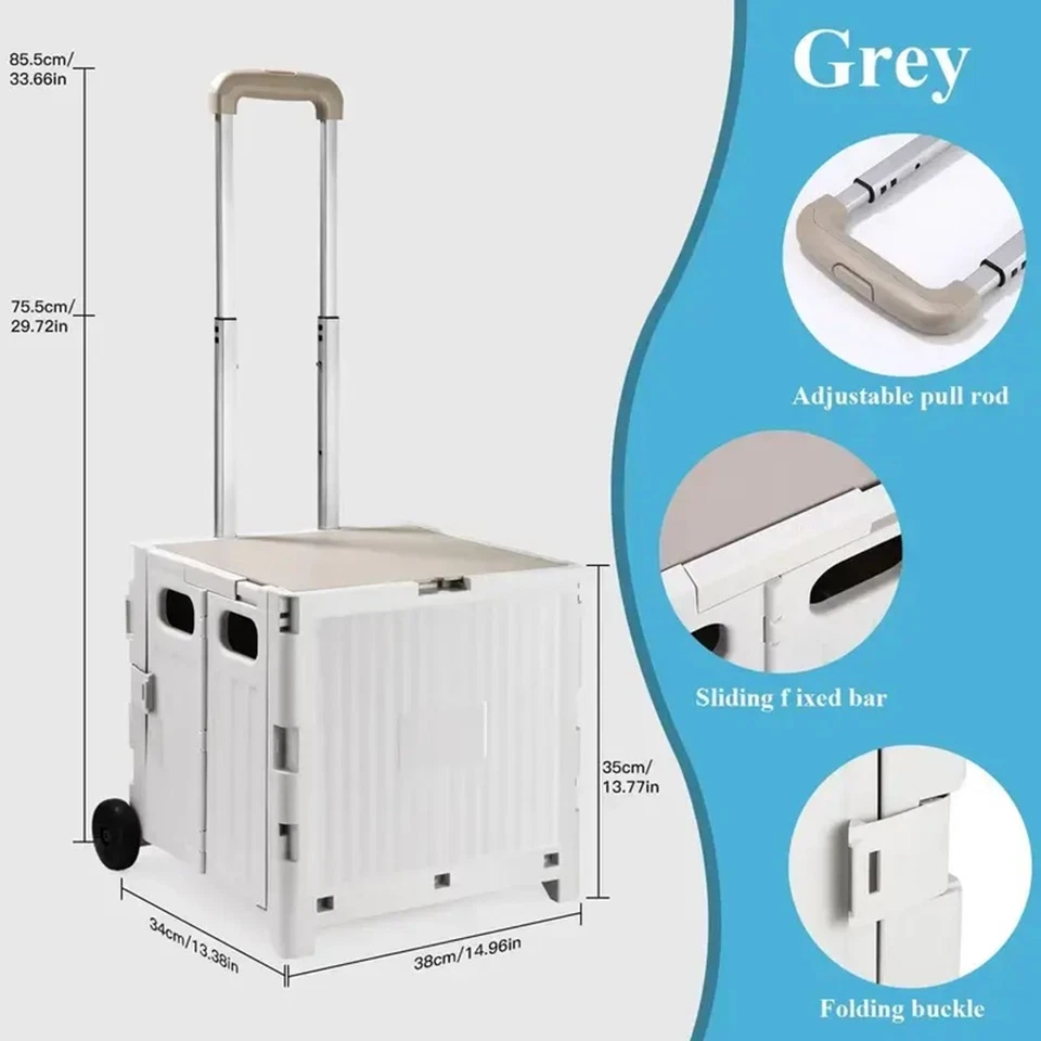 45L Einkaufstrolley Klappbar Einkaufskorb Transporttrolley mit Rollen & Deckel - Bild 2 von 4