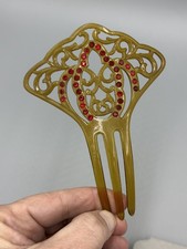 Antique ART DECO Red Rhinestone HAIRCOMB Celluloid Fan Hair Ornament