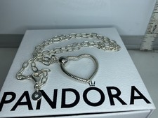 Pandora Open Heart Charm Holder Pendant With Elongated Link Chain 18