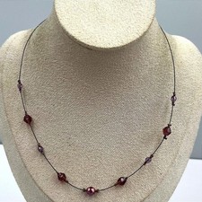 VTG New York & Co Purple Floating Crystal Beaded Station Necklace Delicate Chain