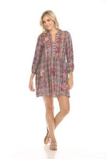 Johnny Was Workshop Plaid Garnet Field Mini Dress W30723 Boho Chic