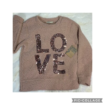 Chance or Fate Womens Size S Fuzzy Sequin L.O.V.E. Pullover Sweater