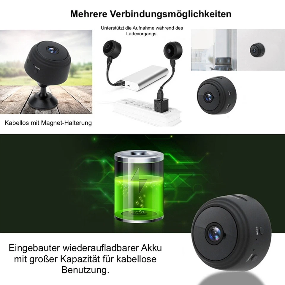Mini-Kamera 1080P Überwachungskamera Außen WiFi Magnetische Nachtsicht Camera - Bild 4 von 4