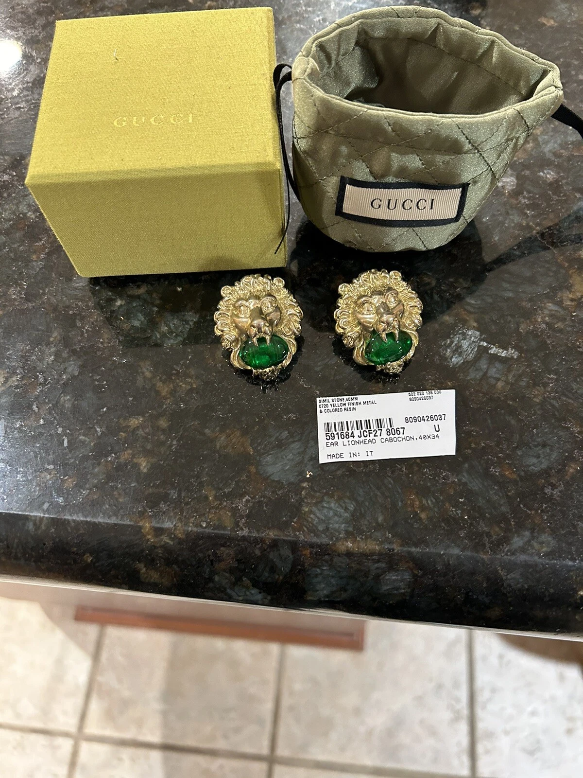 Boucles d'oreilles femme tête de lion Gucci fabriquées en Italie