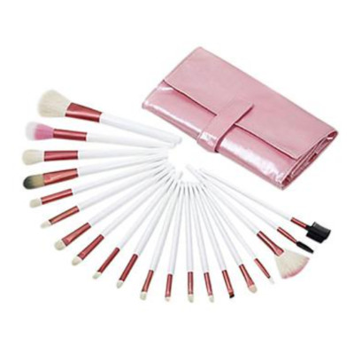 20-teiliges Make-up Pinsel Set Gesicht Foundation Augen Lippen Mischung Leder Etui Rosa