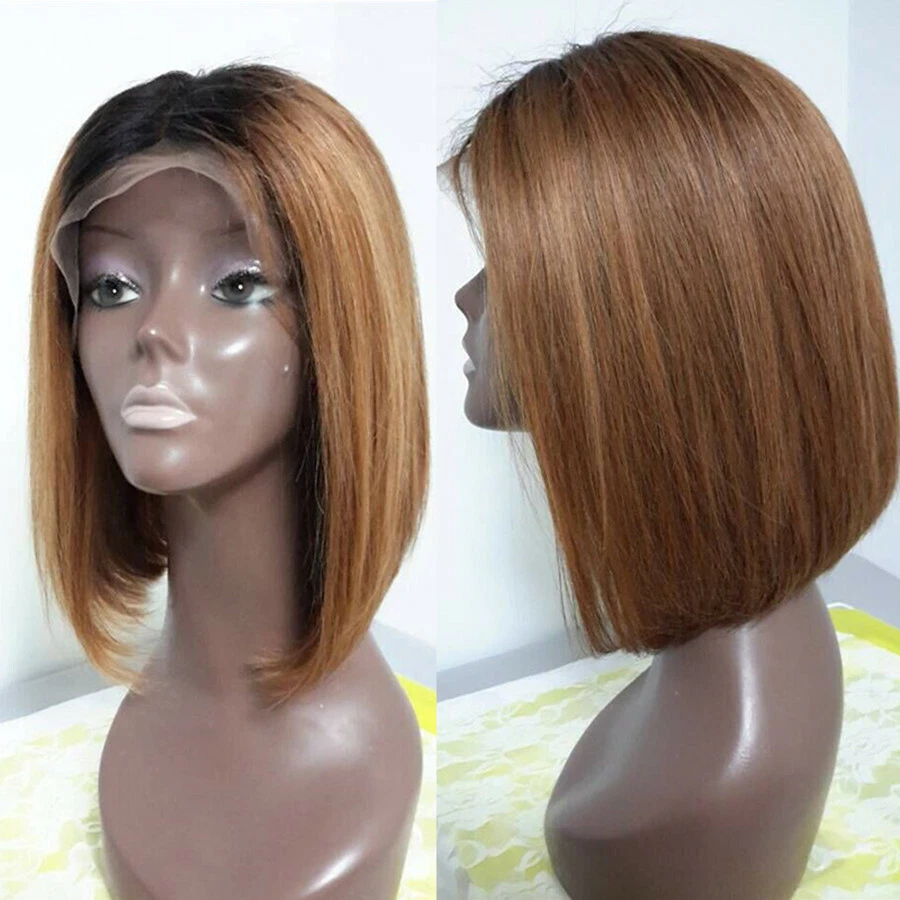 Peluca 100 % brasileña de cabello humano virgen corto bob de encaje completo pelucas delanteras de encaje ombre Foto 2 de 4