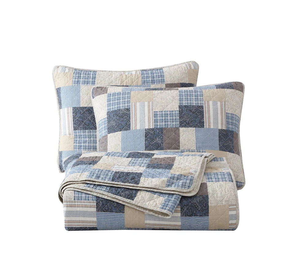 Conjunto de colcha de retalhos de algodão lavado estampado Chezmoi Collection - Imagem 2 de 4