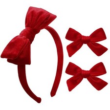 Red Velvet Bow Headband  2 Pcs Velvet Hair Bows Set Velvet Uniform Hair Acce...