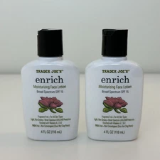 2 pack Trader Joe's Enrich Moisturizing Face Lotion Broad Spectrum SPF15 4oz