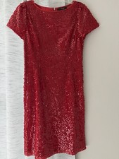 Red Dress TAHARI Sequins Lined Dress Sz 8 GREAT Cond & Quality Knee Length