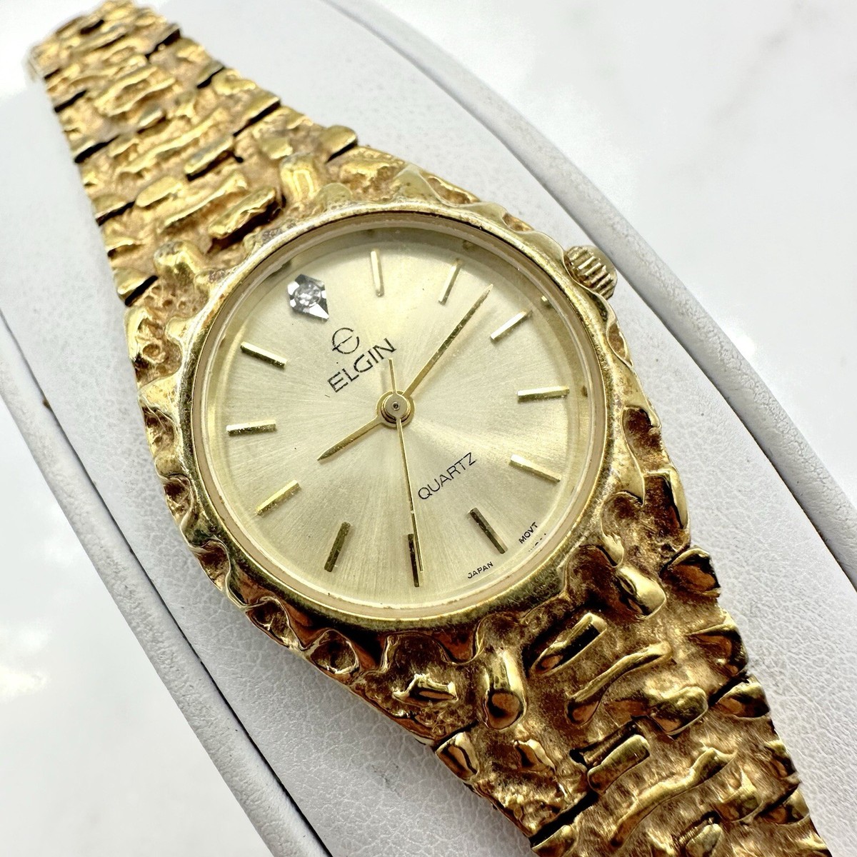 Vintage Elgin Diamond Womens Gold Nugget Style Watch END-01 Vintage Elgin Diamond Womens Gold Nugget Style Watch END-01