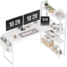 55 Inch Computer Desk with Bookshelf, Corner Desk with Storage, L Shaped Desk, H