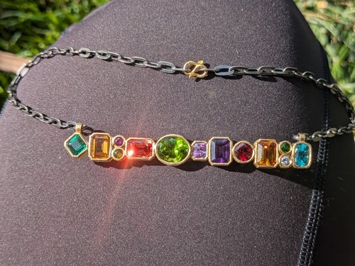 22k Gold Rainbow Necklace Diamond Fancy Sapphire Gems One Of A KIND 18.9 grams - Picture 4 of 11