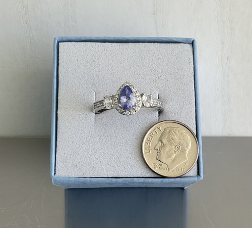Pretty Tanzanite & White Zircon Ring 1.40 CTW 925 Sterling Silver Ring Size 9 - Picture 3 of 22