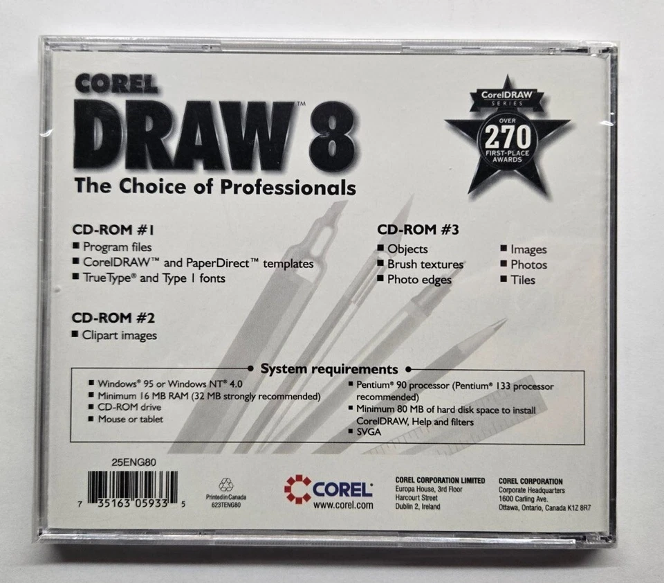 Corel Draw 8 OEM Edition PC CD-ROM 3-Disc Set For Windows 95 or NT Sealed READ - Image 2 of 4