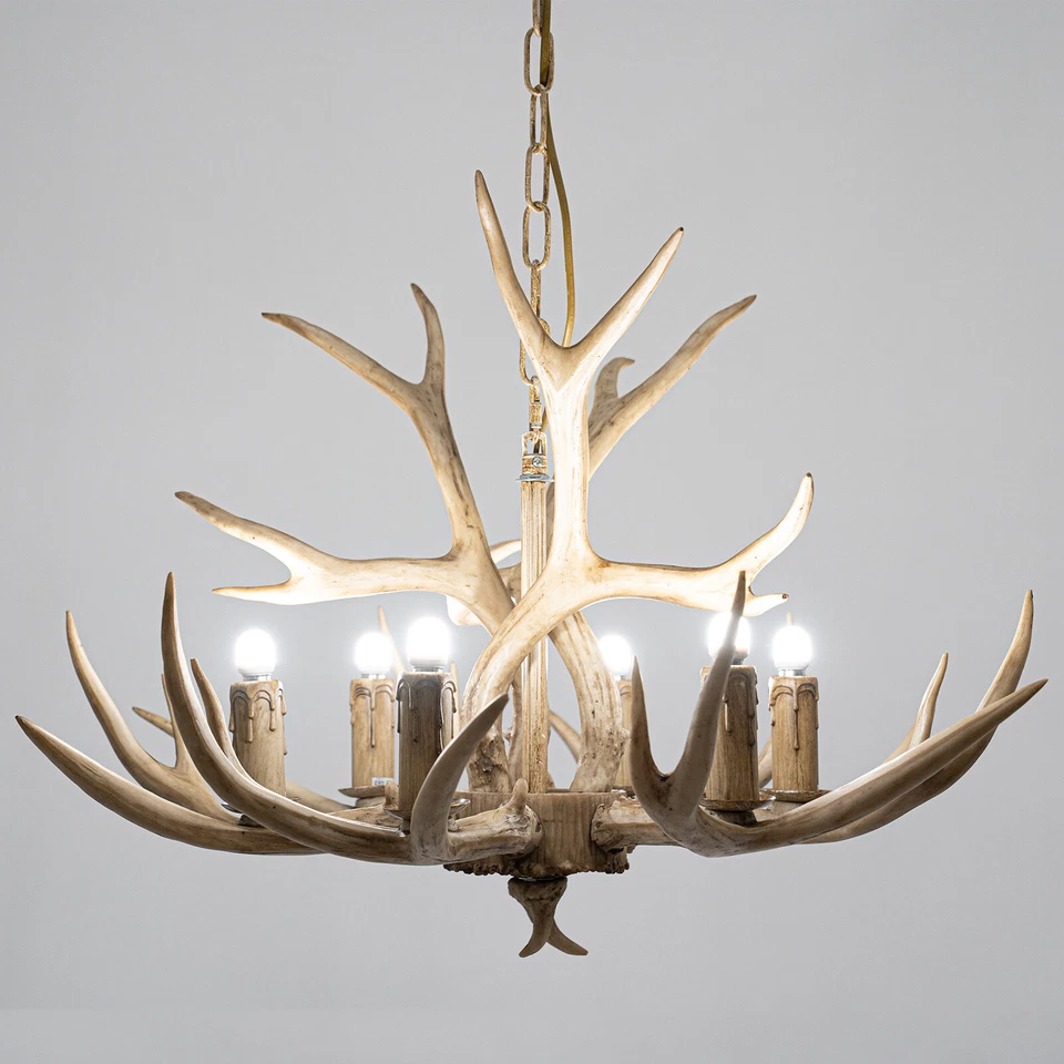 Restaurant Vintage Resin Deer Horn Antler Rustic Chandelier Ceiling Pendant Lamp - Image 3 of 4