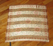 Jones New York Tan Pink Green Vines Floral Sheer 100 Silk Square Scarf 21"